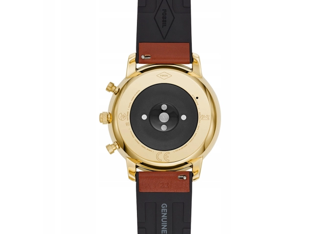 Oryginalny pasek Fossil 22mm FTW7025 brązowy skóra plus silikon złota klamra